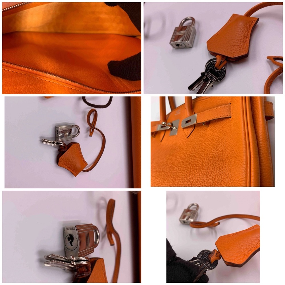 Authentic HERMES Birkin 35 Clemence Leather Orange Palladium hardware - Picture 13 of 15